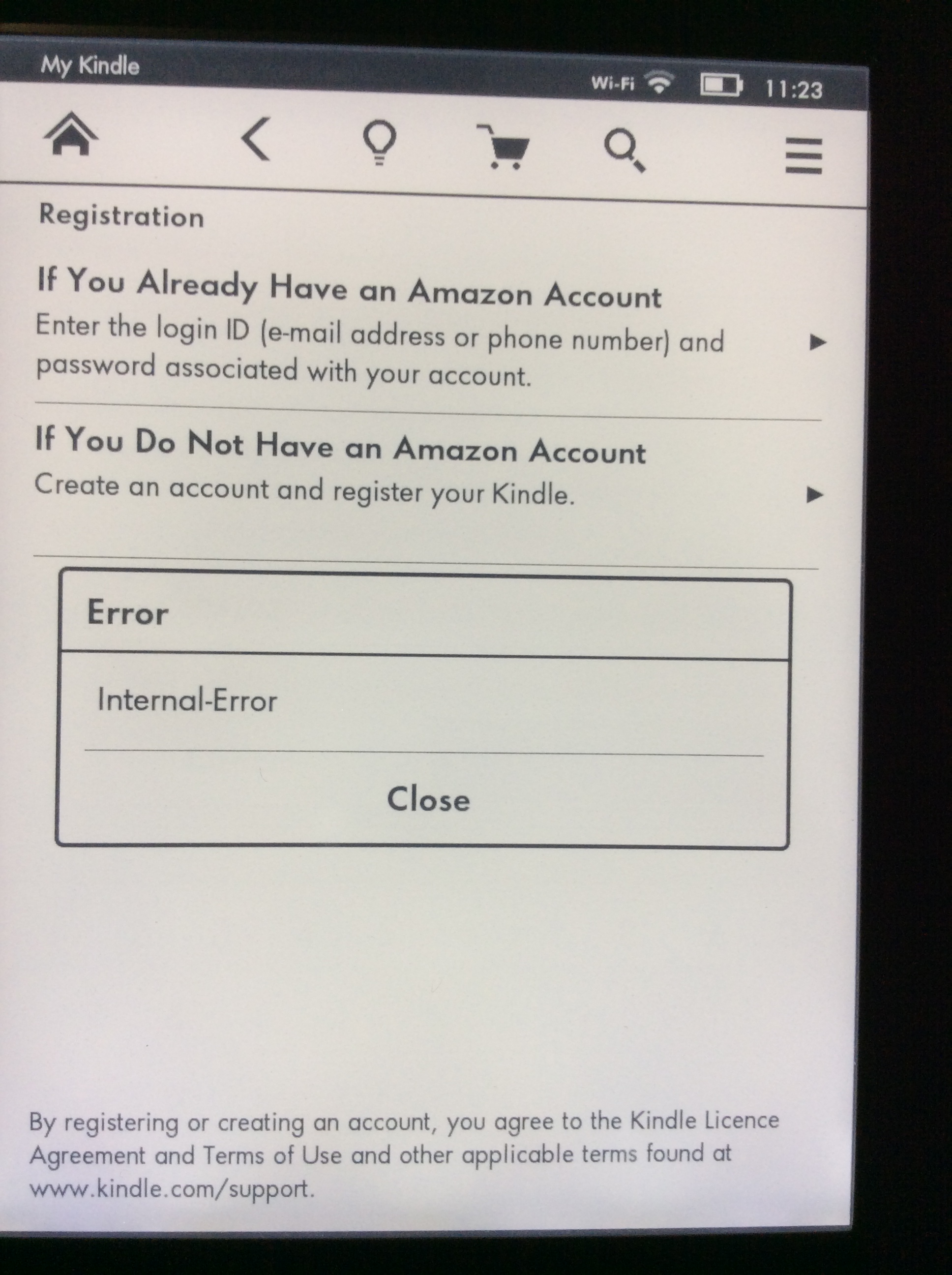 Unable to Register Amazon account due to "Internal Error"