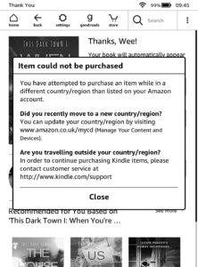 Amazon Kindle UK eBook International Purchase Limit - Item could not be purchased