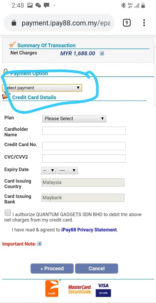 New Step 2. Select Payment Type for Maybank /Public Bank Installment
